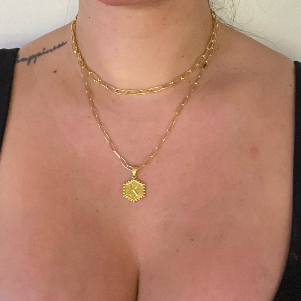 Stainless steel gold plated twisted rope letter necklace